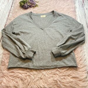 Nation LTD Gray V-Neck Cropped Sweatshirt